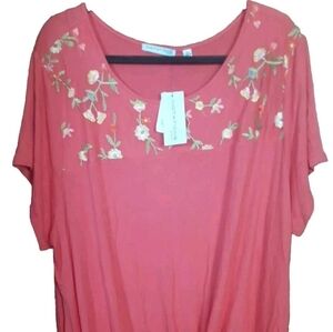 Notations Embroidered Bottom Twist Tie Top Womans Plus Size 3X Coral NWT